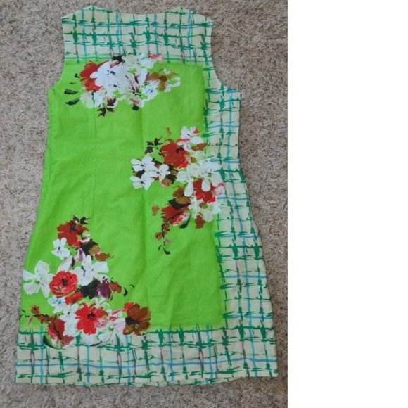 Womens Italian Summer Dress Sweet Miss Large Green Plaid Floral Scoopneck - Picture 4 of 5